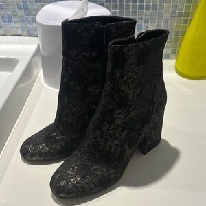 Marc Fisher Black and Gold Ankle Booties